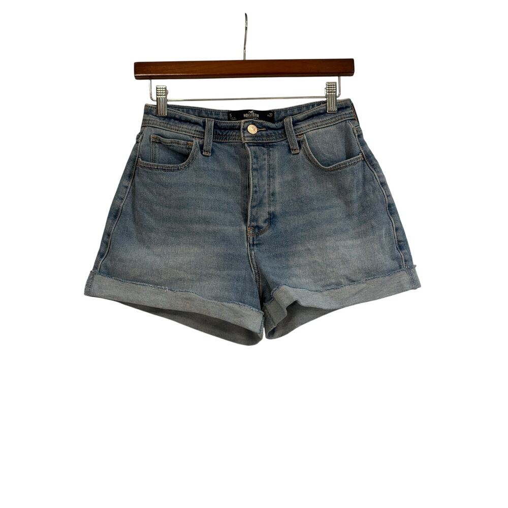 Hollister Denim Shorts 27 Blue Curvy Ultra HR Mom Cuffed Button Fly Stretch